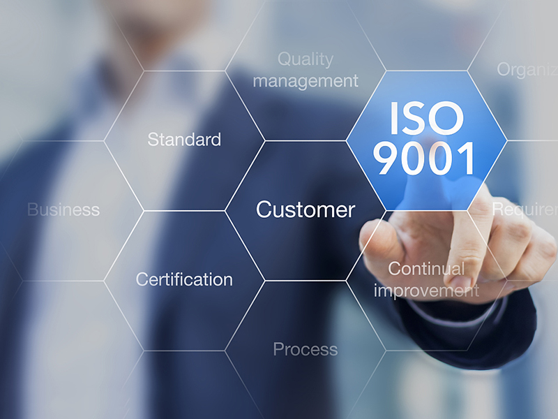 ISO 9001 standard for quality management of organizations with an auditor or manager in background